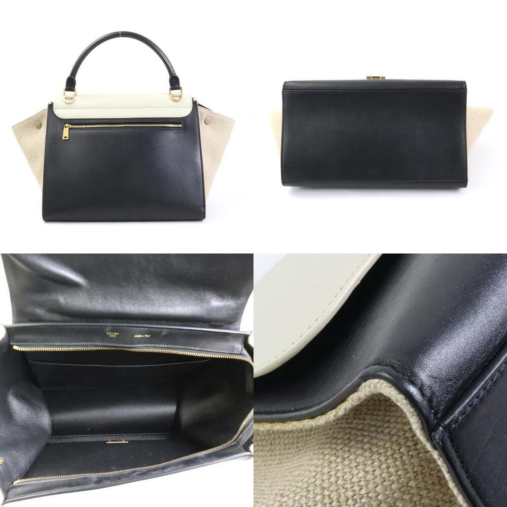 Celine Trapeze Shoulder Bag Gray Black Beige Tan Leather Canvas - Picture 3 of 4
